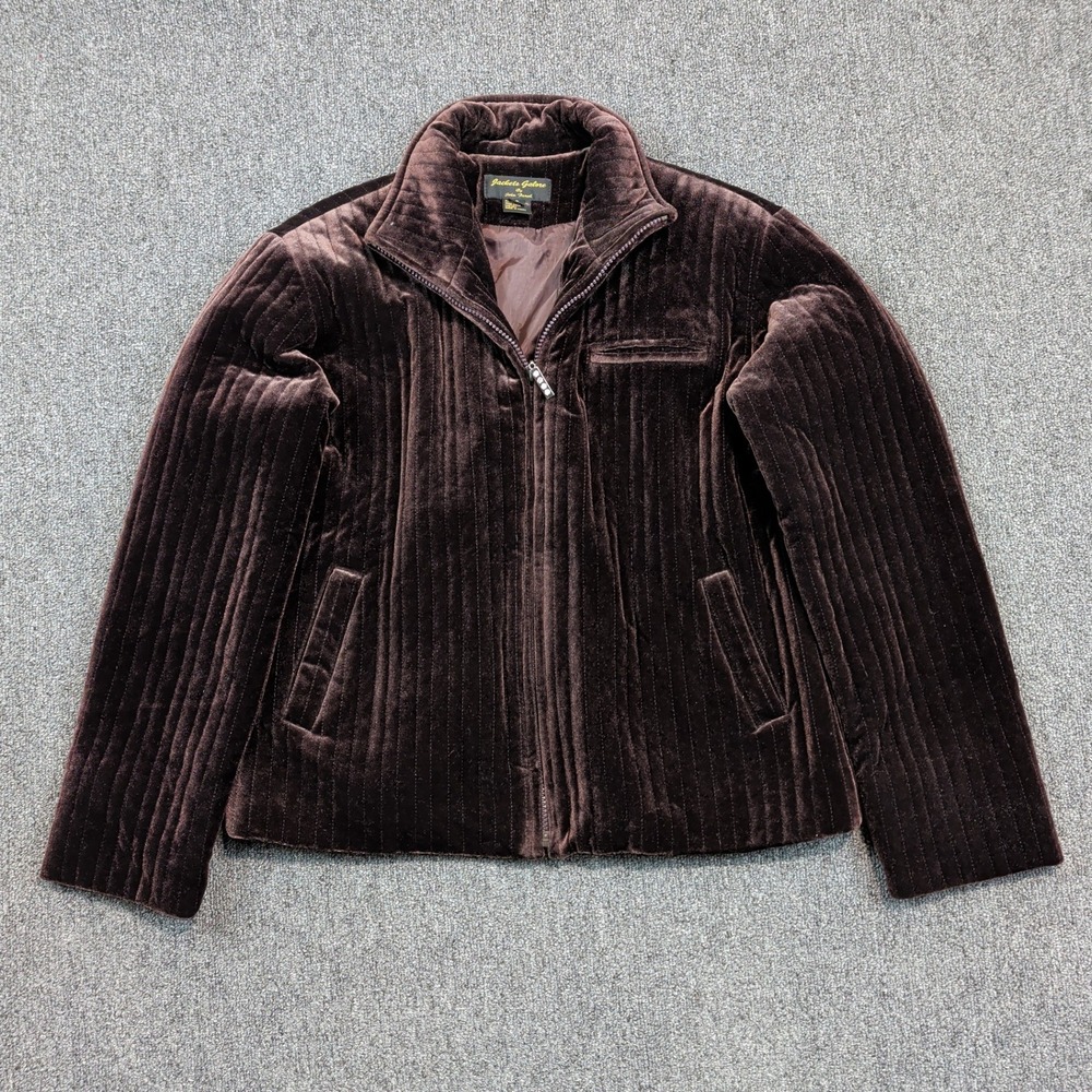 Jackets Galore Vintage Quilted Velvet Jacket Small Brown Zip Up Mob Wife Chic